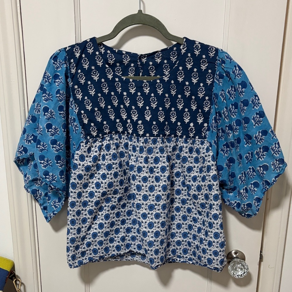 Emerson Fry Block Print Flutter Sleeve Top L